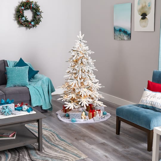 5ft. Pre-Lit Flocked Grand Northern Rocky Fir Artificial Christmas Tree, Warm White Micro LED Lights
